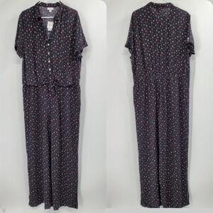 J. Jill Jumpsuit Layered Tie Front Button Closure Size XL NEW Black Floral D3-2